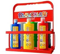 Lot de 6 Peinture Gouache Liquide Playcolor Basic 1000ml + Casier de Rangement - 19611 Assortiments G