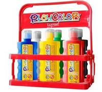 Lot de 6 Peinture Gouache Liquide Playcolor Basic 500ml + Casier de Rangement - 19471 Assortiments G