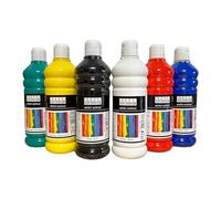 Lot de 6 peintures acryliques de 500 ml chacune - Peintures hautement pigmentées et opaques pour bois, pierre, toile, papier, tissu, cuir, métal. Convient pour le coulage de l'acrylique. 6 x 500ml