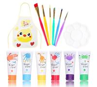 Lot de 6 peintures au doigt pour enfants (6 couleurs non toxiques, 6 pinceaux, 1 palette, 1 tablier) lavable, convient comme cadeau pour l'éducation précoce des enfants, peinture faite à la main