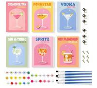 Lot de 6 peintures par numéros pour cocktail - 15 x 20 cm - Thème de cocktail - Kit de peinture par numéros avec pinceaux et peintures acryliques incluses - Moderne - Peinture à l'huile acrylique