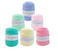 Lot de 6 pelotes de fil à touffeter de 458 g - Fil coloré en polyester et coton - Fil à tricoter 8 fils pour pistolet à touffeter et aiguille à poinçonner - Fil à crochet de 5 mm pour tapis/pull