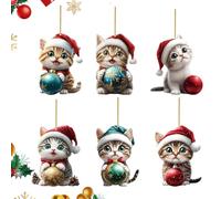 Lot de 6 pendentifs 2D pour décoration de la maison | décorations de Noël en forme de chat | pour bureau extérieur, salon, jardin, cour, enfants adultes