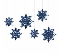 Lot de 6 pendentifs de Noël 3D en forme de flocon de neige pour décoration de maison, décoration de plafond tridimensionnelle, bleu foncé