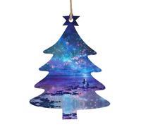 Lot de 6 pendentifs de sapin de Noël en bois avec motif anges aurores boréales, pour sapin de Noël, décoration extérieure