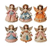 Lot de 6 pendentifs décoratifs en forme d'ange de Noël - Corde réglable naturelle avec pendentif - Petit ange de Noël - Pour amis, enfants, guirlande murale de Noël en extérieur