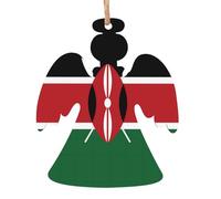 Lot de 6 pendentifs en bois en forme d'ange de Noël - Motif drapeau du Kenya exquis pour escalier d'arbre et cheminée