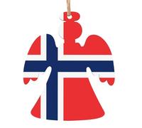 Lot de 6 pendentifs en bois en forme d'ange de Noël - Motif drapeau norvégien - Décoration pour arbre, porte, fenêtre, table