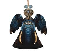 Lot de 6 pendentifs en bois en forme d'ange de Noël - Motifs éléphants - Décoration pour arbre, porte, fenêtre, table
