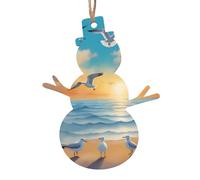 Lot de 6 pendentifs en bois en forme de bonhomme de neige de Noël - Mouettes tendance au bord de la mer - Décorations pour arbre, porte, fenêtre, table