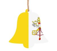Lot de 6 pendentifs en bois en forme de cloche de Noël - Motif drapeau du Vatican - Décoration pour arbre, porte, fenêtre, table