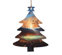 Lot de 6 pendentifs en bois en forme de sapin de Noël - Mode Merveilleux Jeu de football Imprimer Décorations pour Arbre, Portes, Fenêtres, Table