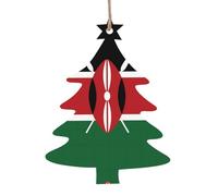 Lot de 6 pendentifs en bois en forme de sapin de Noël - Motif drapeau du Kenya exquis pour escalier d'arbre et cheminée