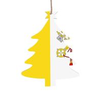 Lot de 6 pendentifs en bois en forme de sapin de Noël - Motif drapeau du Vatican - Décoration pour arbre, porte, fenêtre, table