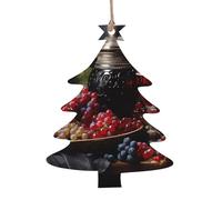 Lot de 6 pendentifs en forme d'arbre de Noël en bois - Motifs de raisins et de vin - Décoration pour arbre, porte, fenêtre, table