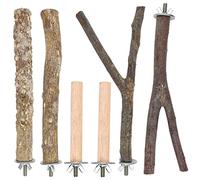 Lot de 6 perchoirs à oiseaux Cage à oiseaux Jouets en bois naturel Branche debout Plateforme de jeu pour petites et moyennes perruches aras pinsons calopsittes perruches conures accessoires pour cage