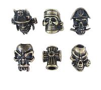 Lot de 6 perles en forme de tête de mort pour lanières d'extérieur, couteau, lampe de poche, paracorde, accessoires de bijoux DIY (bronze)