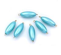 Lot de 6 perles ovales nacrées acrylique - turquoise