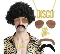 Lot de 6 Perruques Afro Hippie pour Hommes, Annees 70 Perruque Homme, Perruque Afro, Deguisement Annee 80 Homme, Deguisement Disco Homme Ensemble de Perruque Hippie