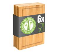 DuneDesign Lot De 6 Planches en Bambou À Découper - 22x15 Cm -Plateau Pour Apéritif Charcuterie Petit Déjeuner Snack Cuisine - Service Bois Léger