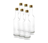 Lot de 6 Petites Bouteilles en Verre 350 ML avec Bouchon à vis PP28 doré - Petites Bouteilles vides pour remplir des Bouteilles de vin vides et Petits Bouteilles de Liqueur 350 ML, Verre, Or, 6