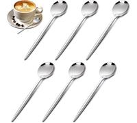 Lot de 6 petites cuillères à café rondes en acier inoxydable argenté pour thé, café, dessert (14 cm)