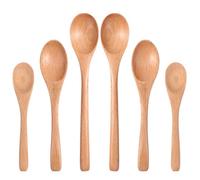Lot de 6 petites cuillères en bois de hêtre de qualité supérieure en 3 tailles (12,4 cm, 15,2 cm, 18,3 cm) Cuillère à café en bois dur à long manche en bambou pour miel, thé, café, mini ustensiles