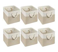 Lot de 6 petits bacs de rangement pliables avec poignées de transport robustes pour la maison, le bureau, la chambre d'enfant (blanc, marron clair, 27,9 x 27,9 cm)
