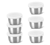 Lot de 6 petits bols en acier inoxydable avec couvercles pour cuisine, condiments, épices, sel, poivre, service et préparation
