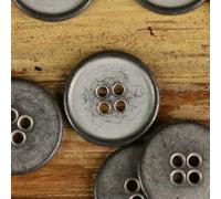 Lot de 6 petits boutons en alliage métallique à 4 trous, couleur argent antique, rayures noires, pour vêtements pour hommes, style minorité, noirceur (argenté), 23 mm (6 pièces)