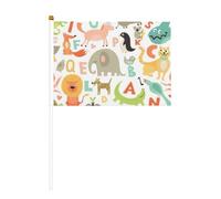 Lot de 6 petits drapeaux à main avec imprimé animal de l'alphabet du zoo pour les défilés, Mardi Gras, bannière personnalisée