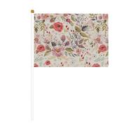 Lot de 6 petits drapeaux à main avec imprimé de feuilles de fleurs pour défilés, Mardi Gras, bannière personnalisée