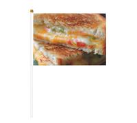 Lot de 6 petits drapeaux à main avec imprimé sandwichs au fromage, pour les défilés, Mardi Gras, bannière personnalisée