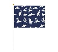 Lot de 6 petits drapeaux à main avec motif de requin avec différents gestes imprimés pour défilés, Mardi Gras, bannière personnalisée
