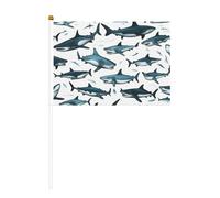 Lot de 6 petits drapeaux à main avec motif de requin avec différents gestes imprimés pour défilés, Mardi Gras, bannière personnalisée