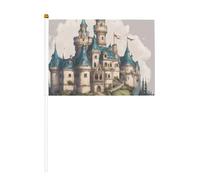 Lot de 6 petits drapeaux classiques imprimés château de conte de fées pour défilés, Mardi Gras, bannière personnalisée