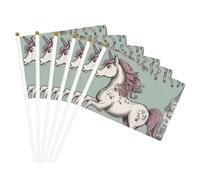 Lot de 6 petits drapeaux de conte de fées Licorne 03 à main pour défilés, Mardi Gras, bannière personnalisée