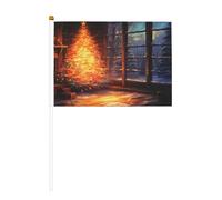 Lot de 6 petits drapeaux de Noël confortables sur bâtons - Durable - 14 x 21 cm - Mini drapeaux pour cour, jardin et décoration extérieure