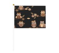 Lot de 6 petits drapeaux mignons marron avec imprimé hiboux de dessin animé pour défilés, Mardi Gras, bannière personnalisée