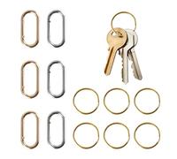 Lot de 6 petits mousquetons avec 6 anneaux ronds dorés, porte-clés doré, petits mousquetons pour clés, sacs, sacs à main, travaux manuels - 5 x 2,4 cm - Doré et argenté