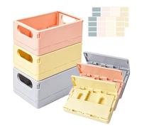 Lot de 6 petits paniers de rangement multicolores pliables empilables en plastique 15 × 10 × 5,5 cm Mini boîte pliante portable pour tiroir, salle de bain, articles de papeterie et rangement de bijoux