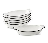 Lot de 6 Petits Plats de Cuisson en Céramique, Plat a Gratin Individuel Four 350 ml - 22,8 x 11,9 x 4,3 cm, Plats de Cuisson Ovales avec Poignées, Allant au Four et au Micro-ondes