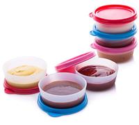 Lot de 6 petits récipients alimentaires avec couvercles - Lot de 6 mini pots de rangement pour aliments anti-fuite - Gobelets à condiments empilables réutilisables en plastique sans BPA passent au