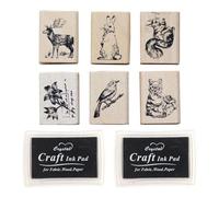 Lot de 6 phoques d'animaux, 2 tampons encreurs, sceau rétro en bois, sceau sur le thème de la forêt, phoques d'animaux créatifs, manuels de bricolage, décorations de journal