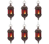 Lot de 6 photophores hexagonaux décoratifs marocains Faits à la Main en métal Bronze et Verre Rouge et Violet