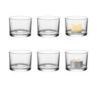Lot de 6 photophores ronds en verre transparent - Grand diamètre : 7,5 cm - Pour bougies chauffe-plat, mariage, Noël, décoration de table