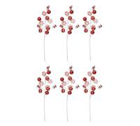 Lot de 6 pics de Noël C, andy bar avec tiges de boules rouges et blanches, en fer robuste, décorations de sapin de vacances, tissu et plastique, manteau festif et inserts, pour décoration d'intérieur