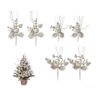 Lot de 6 pics de Noël étincelants avec feuilles et baies pailletées, conçus pour les arrangements floraux de vacances, les couronnes, les arbres et les centres de table