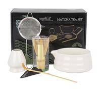 Lot de 6 pièces - Balai, bol, cuillère à matcha et passoire - Ensemble complet pour les amateurs de thé (blanc)