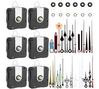 Lot de 6 pièces de mouvement à quartz silencieux de rechange 13 mm, 16 mm, 22 mm, arbre à tige longue et courte, à piles, mécanisme d'horloge murale, pièces de rechange de moteur (noir)